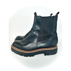 Sam Edelman Laguna Chelsea Boots Black Leather Lug Sole Chunky Ankle 8.5 Casual